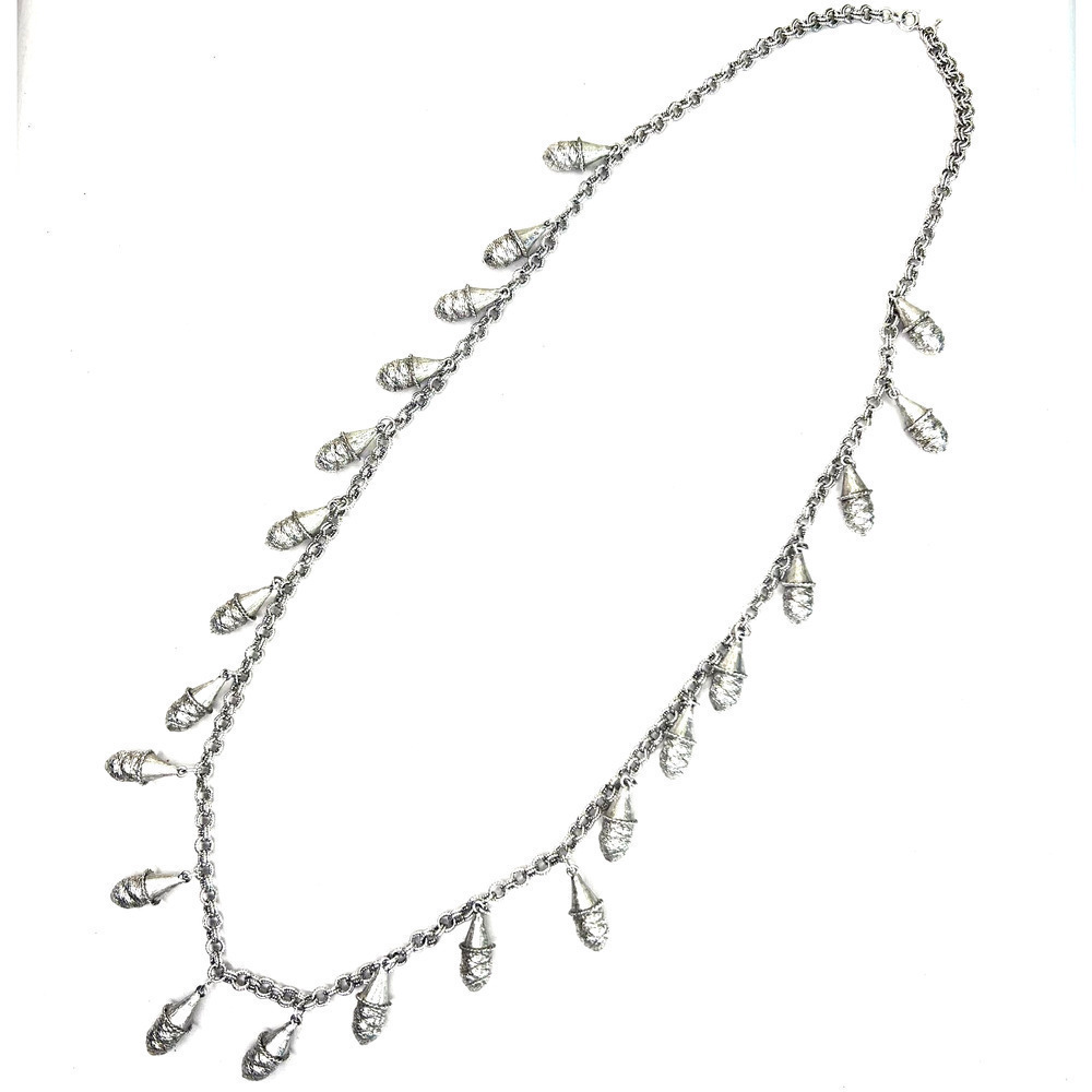 Vintage Crown Trifari Silver Chainlink Necklace with Charms Pendants Pinecone